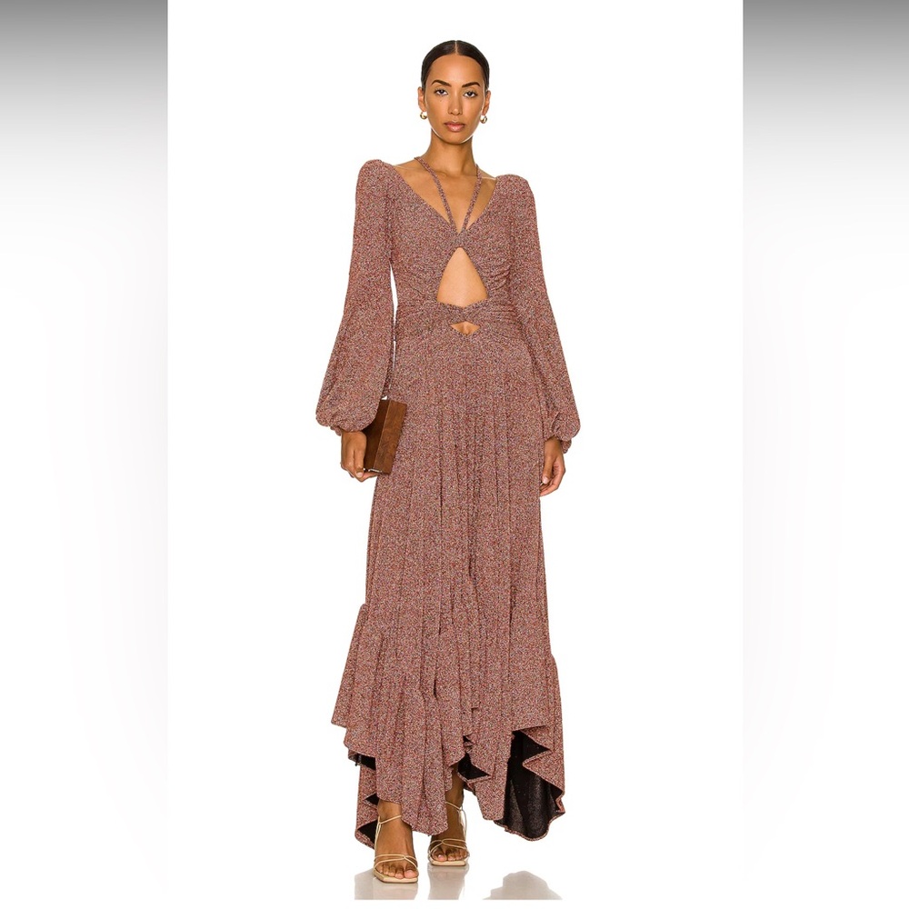 PATBO Lurex Cut Out Brown Maxi Dress